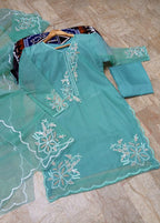 Elegance Touch 3 Piece Embroidered Organza Suit