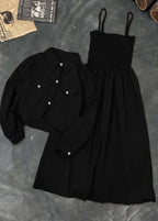 Kaaj Button Two Piece Coati & Gazzer Romper Frock Set