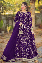 4 Piece Heavy Embroidered Shamose Silk Flare Skirt & Top Ensemble