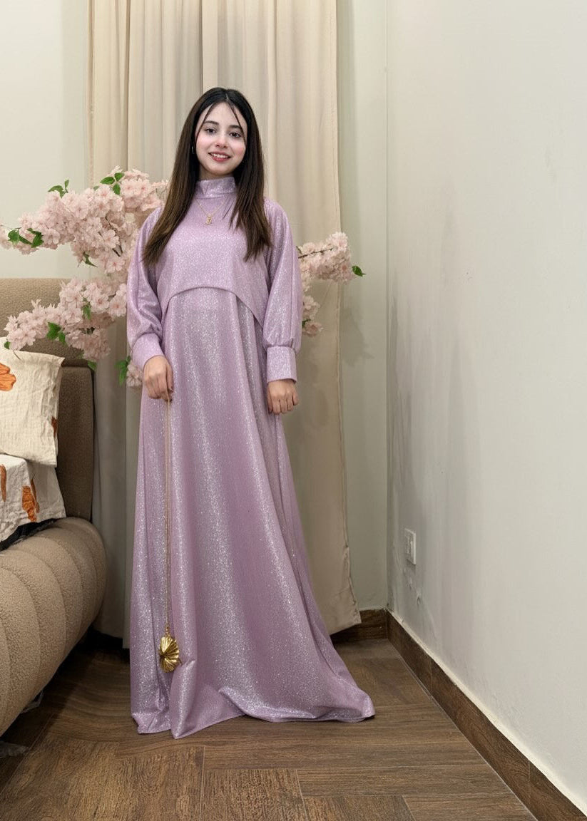 Midnight Shimmer 2 Piece Glitter Cape & Maxi Set